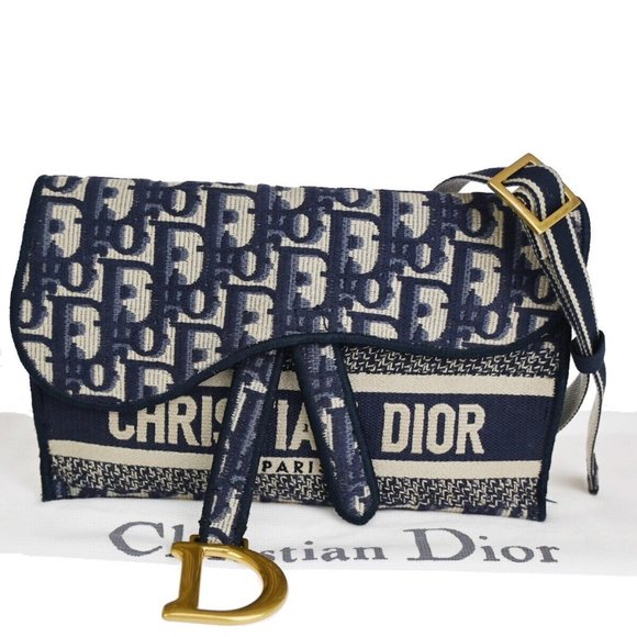 CHRISTIAN DIOR Oblique Trotter Bum Waist Bag Canvas Leather Navy Blue 675RJ247 - Picture 1 of 16